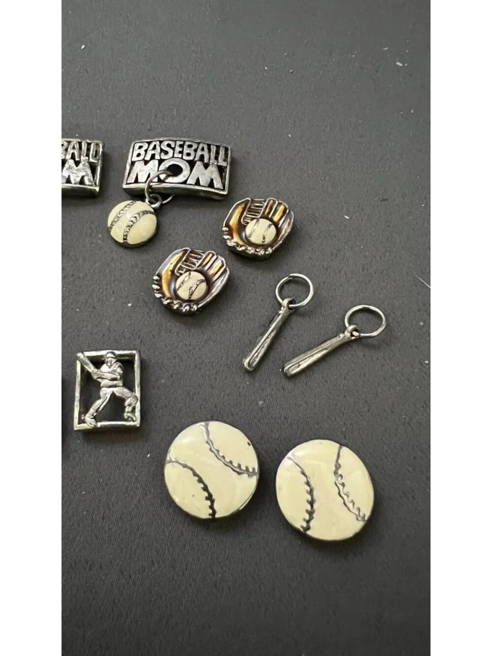 Baseball-Themed Charms Collection Assorted Designs Silver & Enamel